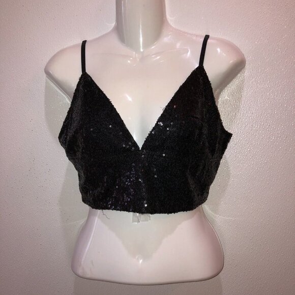 H&M Divided Women Medium Black Sequins Spaghetti Strap V Neck Bustier Crop Top M - Picture 4 of 10